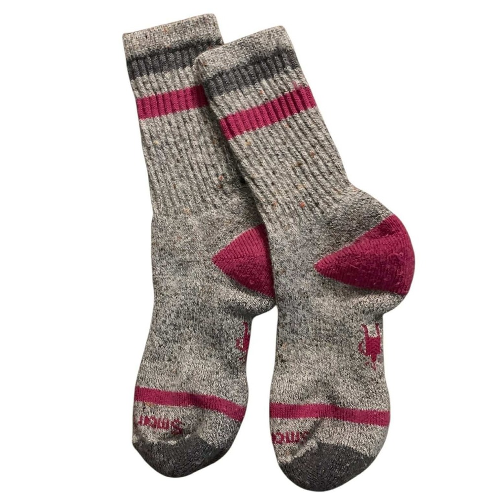 Smartwool Hiking Crew Socks Women Medium Gray Maroon Merino Wool Blend Gorpcore